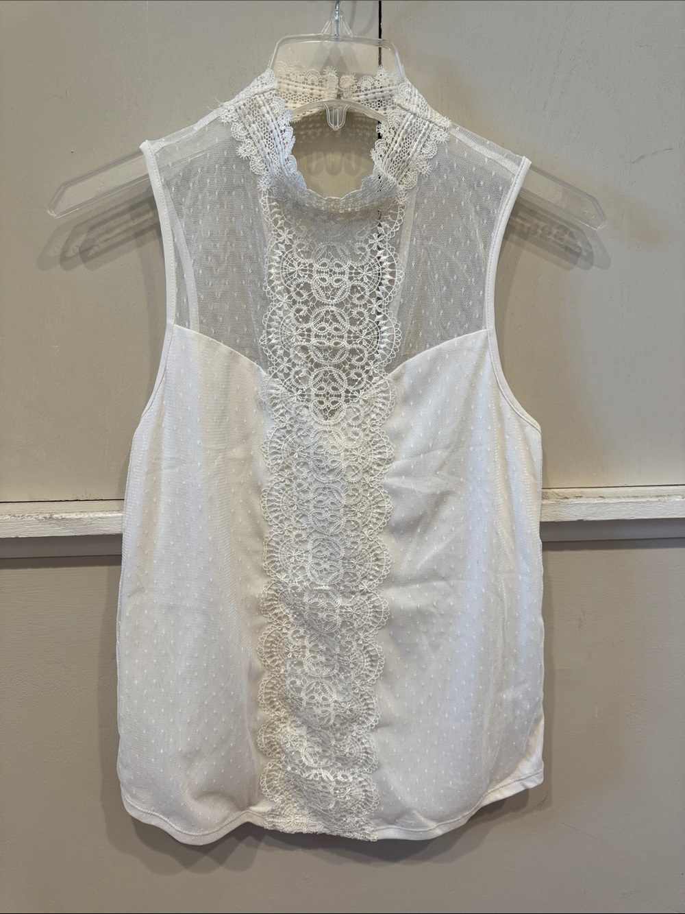 Express White Lace-Front Mock Neck Tank